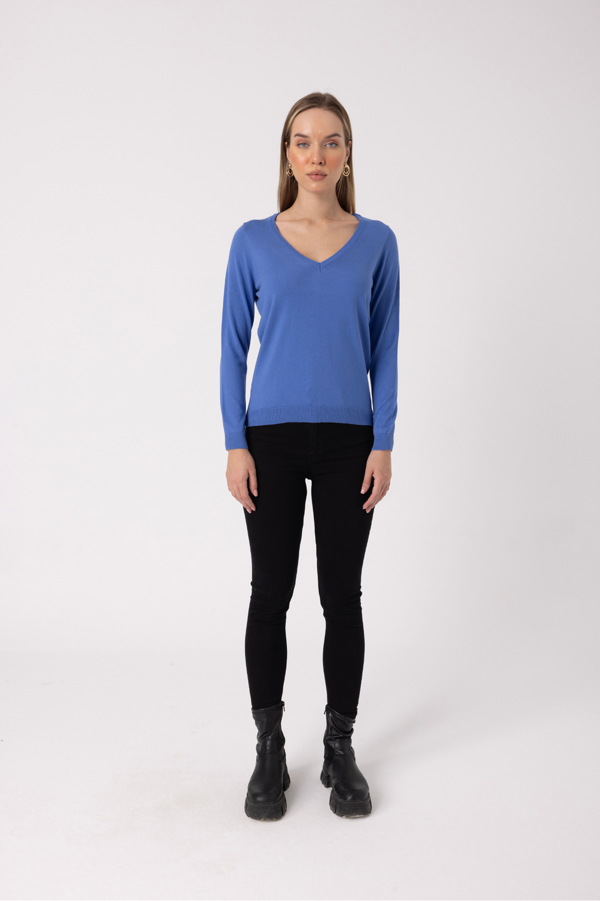 Picture of V-Neck Soft Textured Mercerized Long Sleeve Women’s Sweater