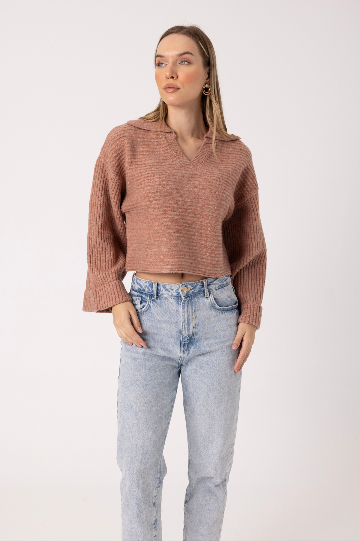 Picture of V-Neck Soft Textured Bell Sleeve Women’s Sweater
