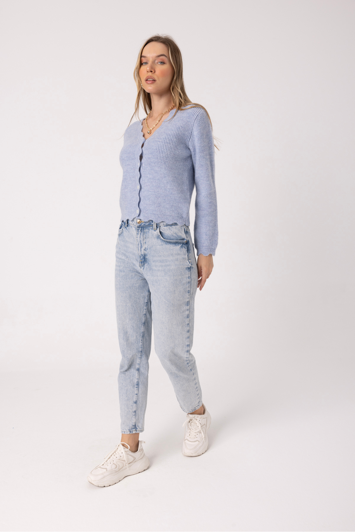 Picture of Button Detail V-Neck Designer Women’s Cardigan